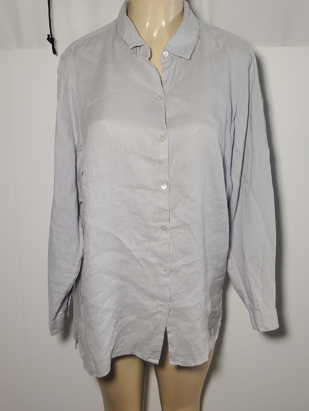 J jill Love Linen Light Gray Button-Up 100% Linen Shirt Size 1X
